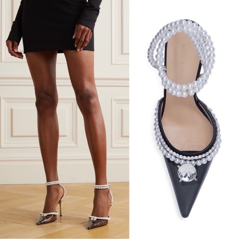MACH & MACH NEW Diamond Of Elizabeth PVC Patent Leather Pearl Heels Size 10 US - Picture 3 of 10